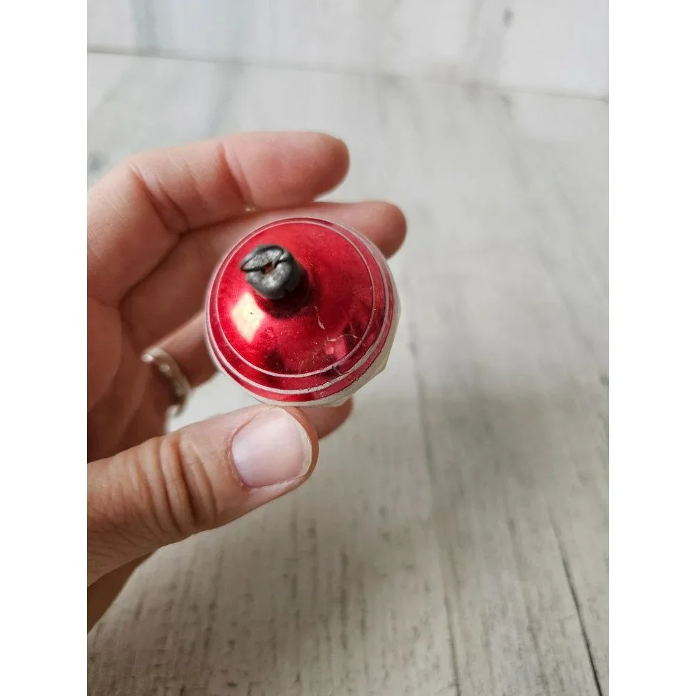 Antique torpedo topper‎ red striped glass ornament silver Xmas tree